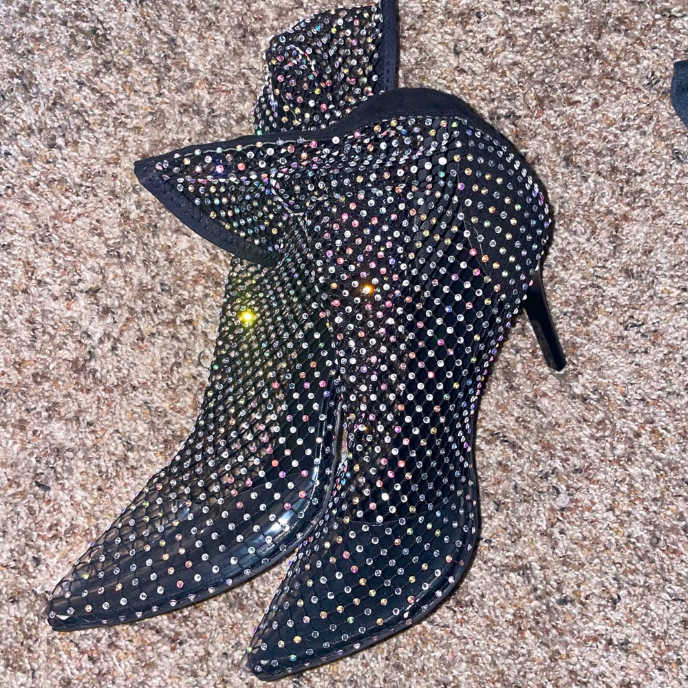 Summer Bling Bling Rhinestone Mesh Pointed Toe Sandals Ankle Boots Stiletto